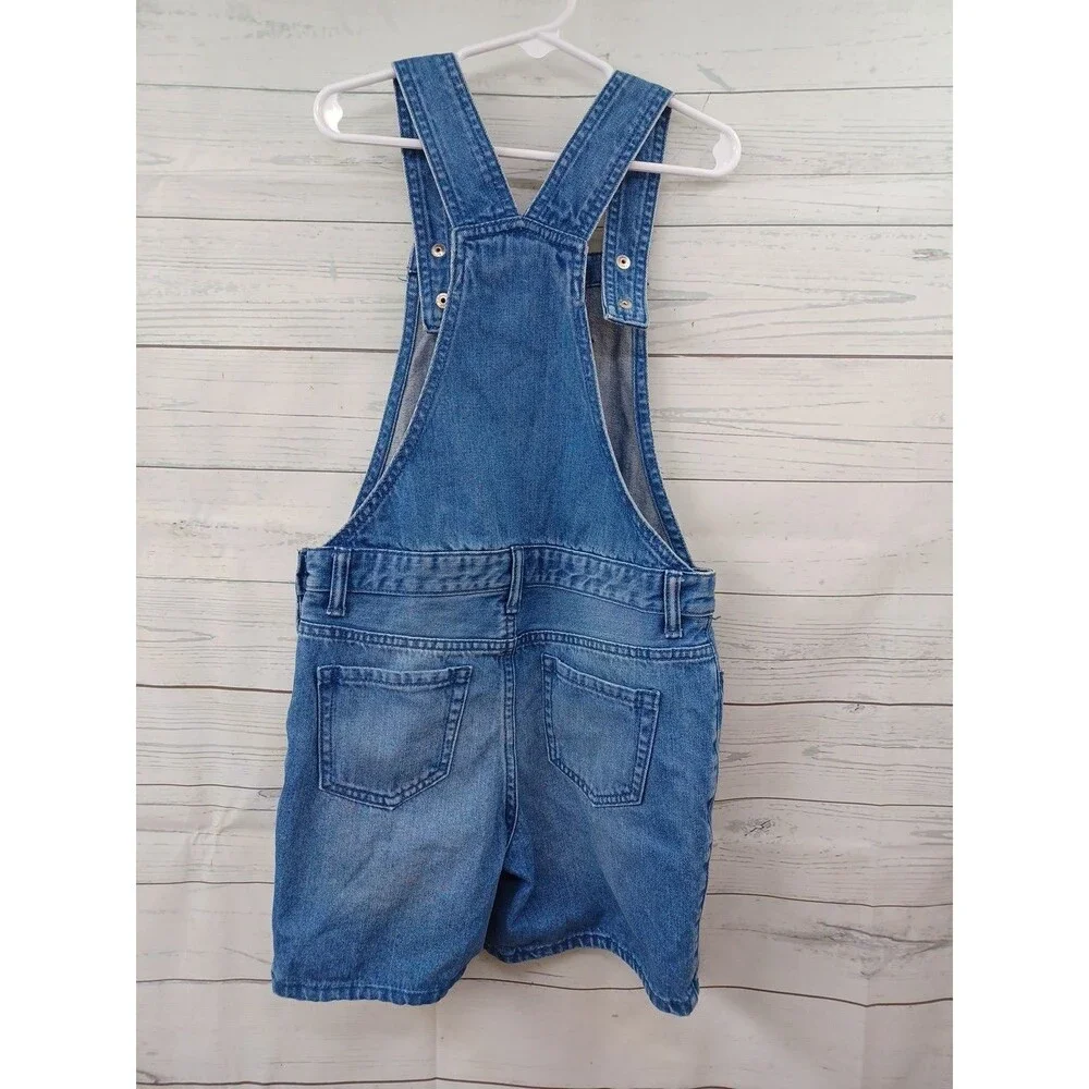 The Childrens Place Blue Denim Distressed Jean Girl Overalls Shortalls Sz 6X/7